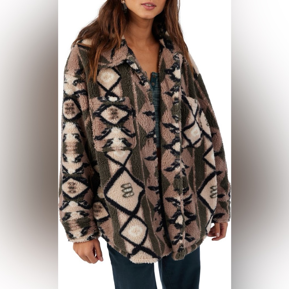 O'NEIL Heath Geo Print High Pile Fleece Jacket In Brown